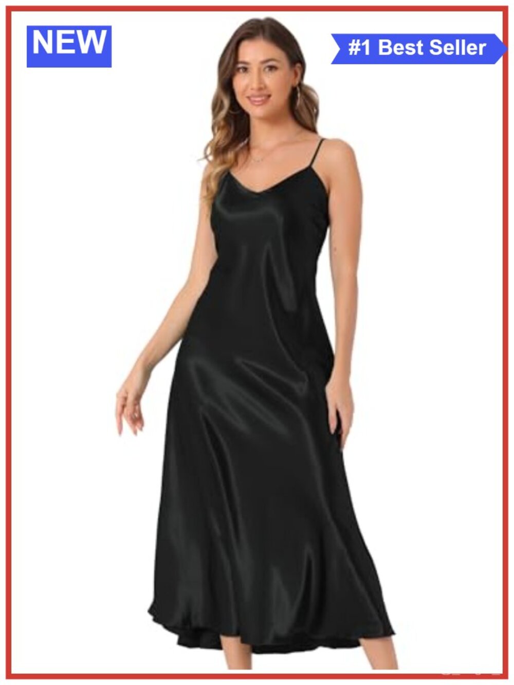 Satin Spaghetti Strap Maxi Dress V-Neck Sleeveless Elegant Evening Gown